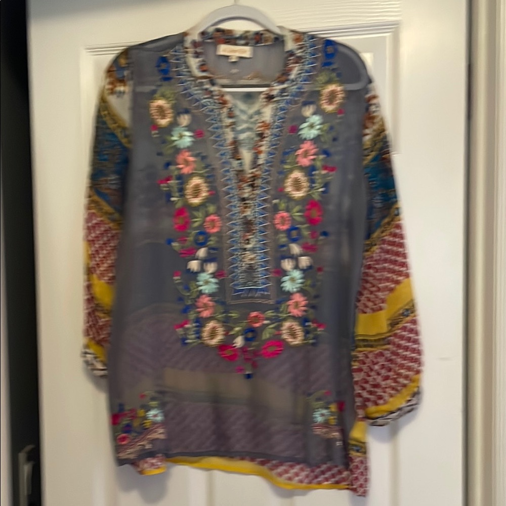 Floral Embroidered Sheer Blouse